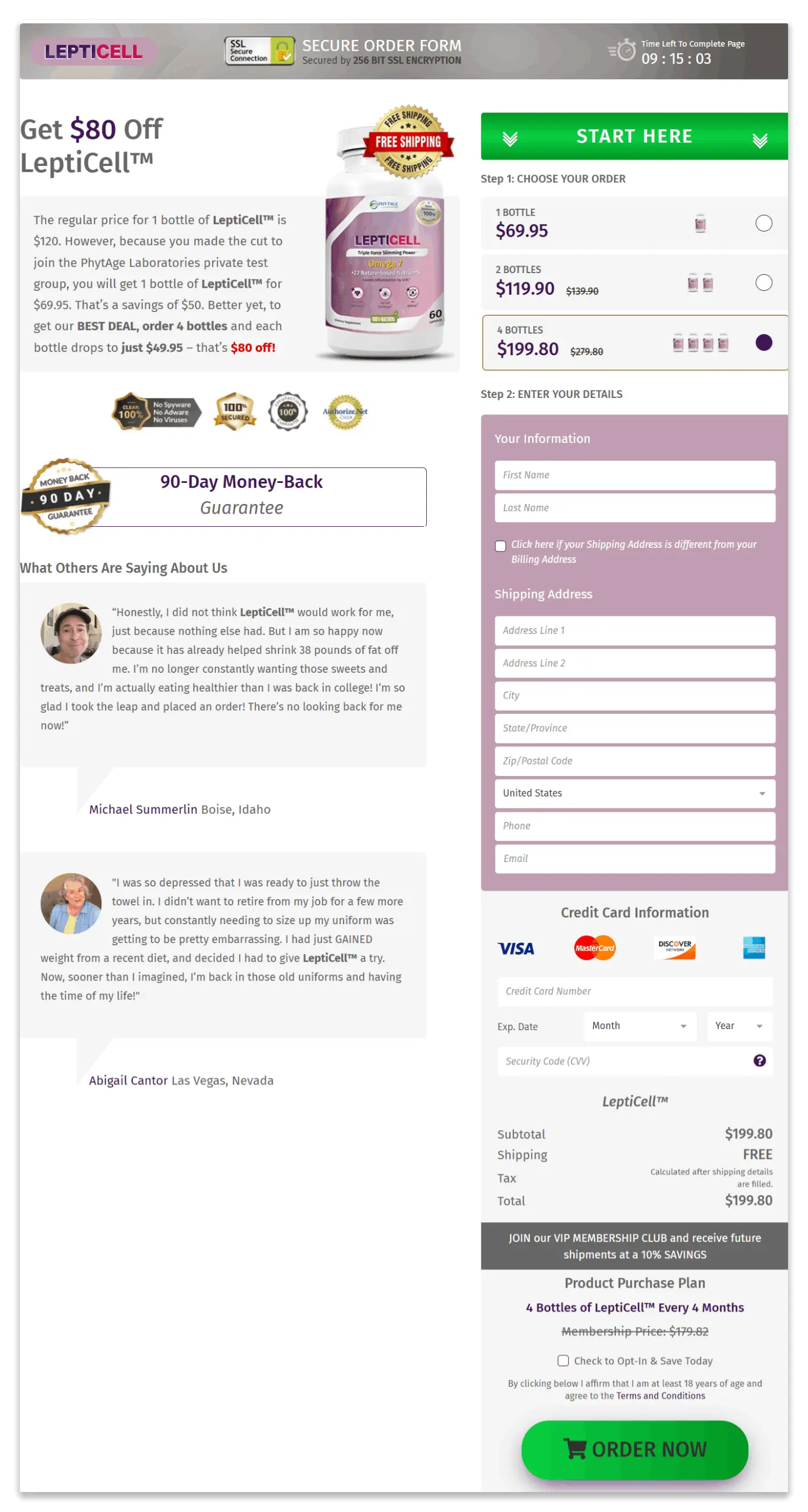 Lepticell Secure checkout page